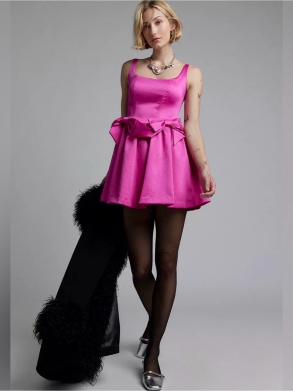 LOVESHACKFANCY BAYER HOT PINK CORSET STYLE MINI DRESS BOWS SZ 10 NWT - Picture 9 of 16